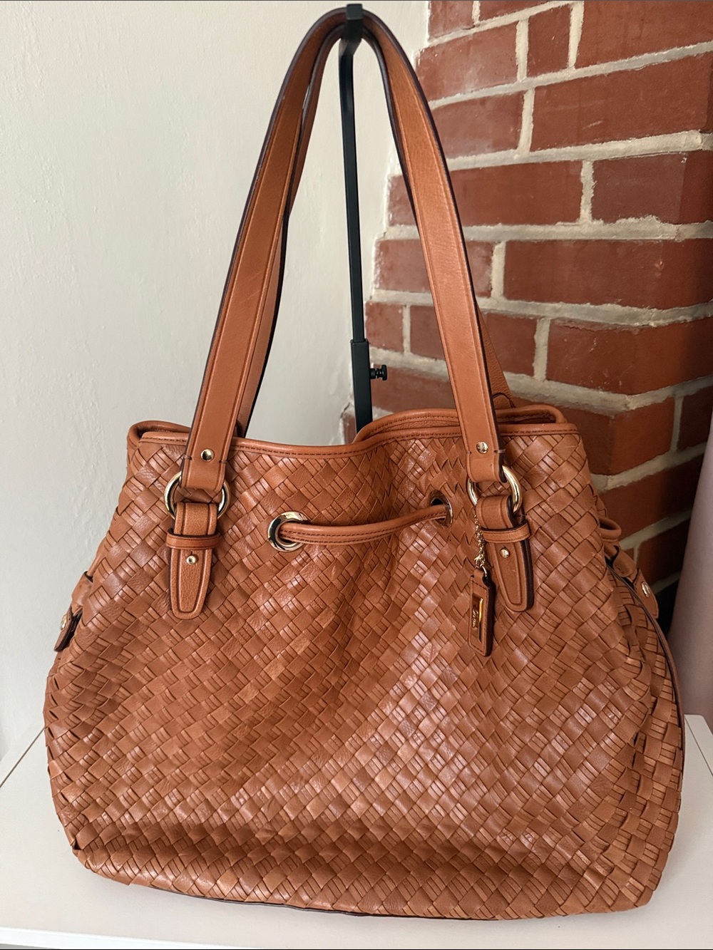 Cole Haan Woven Tote in Cognac